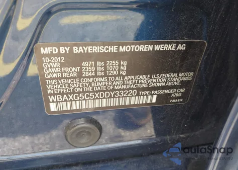 2013 BMW 528I из США, поврежденный, VIN WBAXG5C5XDDY33220